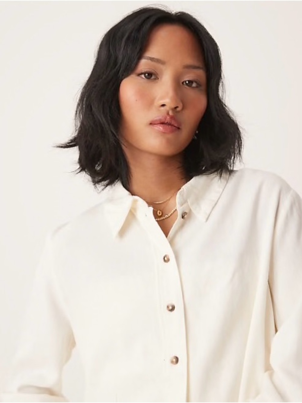 Foxcroft Ivory Corduroy Button Down Blouse